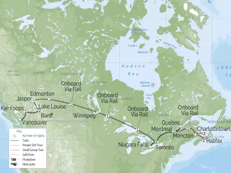 Grand Canadian Rail Journey | Vancouver to Halifax map